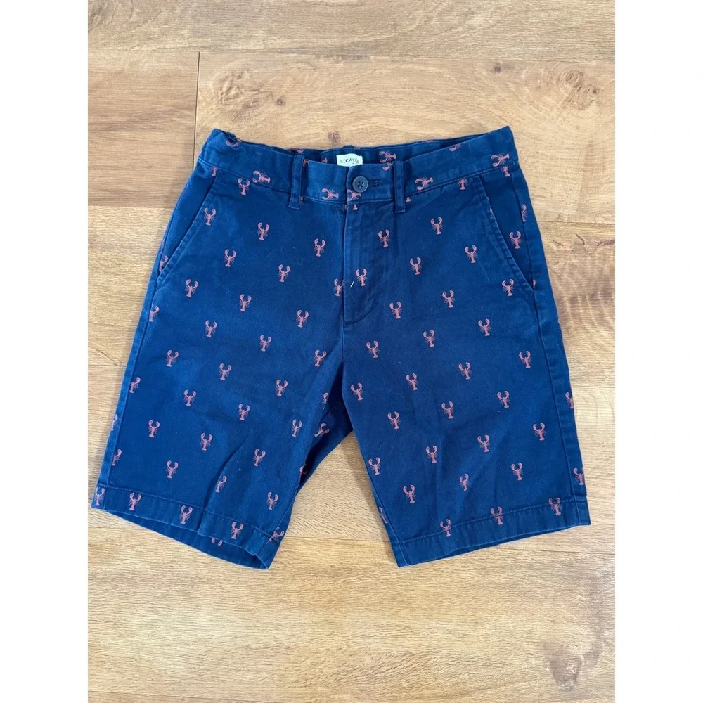 Crewcuts J.Crew Boys Navy Blue Lobster Print Chino Shorts Size 8 Nautical Preppy
